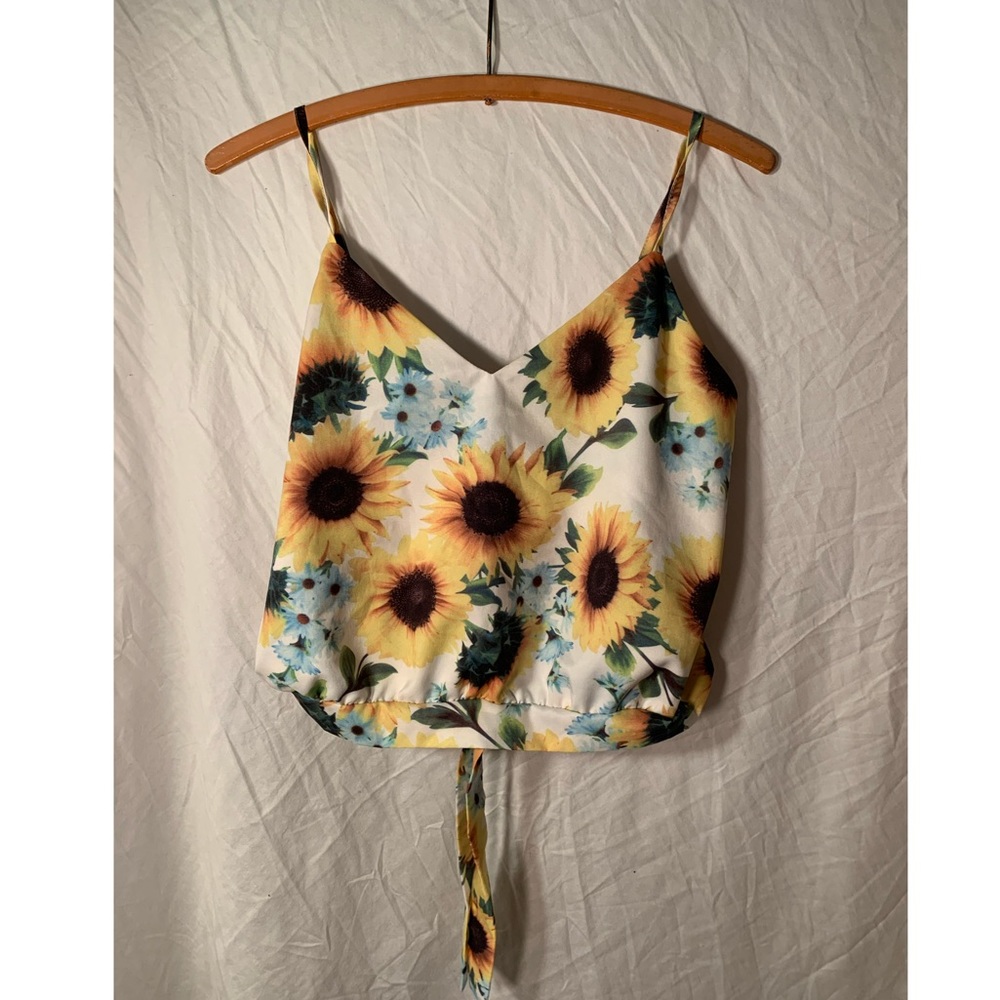 Satin Sunflower Tank Top Blouse